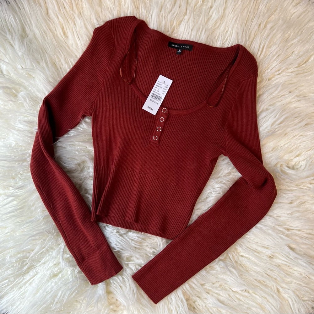 Kendall and Kylie ribbed cropped red top